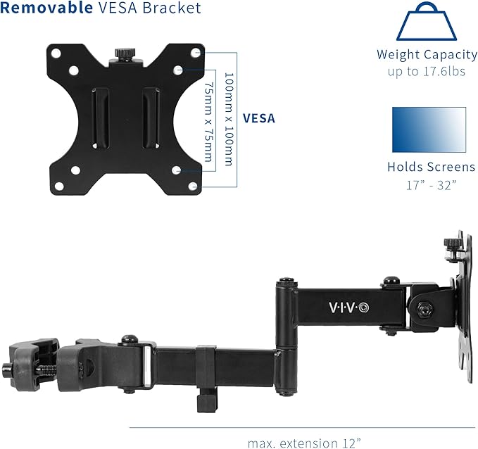 VIVO Steel Universal Full Motion Pole Mount Monitor Arm with Removable 75mm and 100mm VESA Plate, Fits 17 to 32 inch Screens, Black, MOUNT-POLE01A