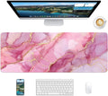 Pink Marble Mouse Pad, 31.5 x 11.8 Large Desk Mat with Stitched Edges & Non-Slip Base, Mousepad for Office, Home, Work