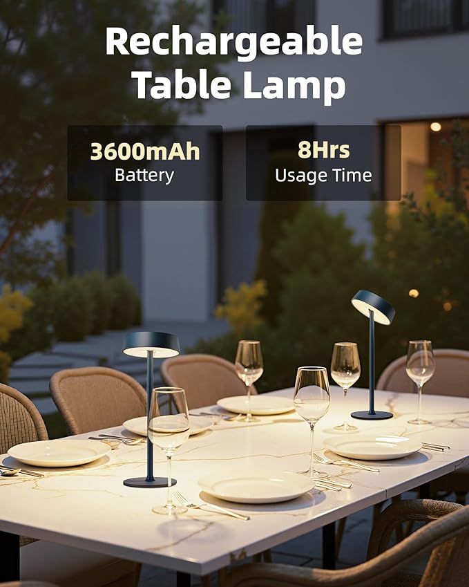 Cordless Lamp, RGB, Outdoor Waterproof, Dimmable Touch Control 3 Color Temperature, Battery Operated Portable, LED Memory Function, Rechargeable Table Lamp, Patio Dinning Restaurant Kitchen 1Pack Blue