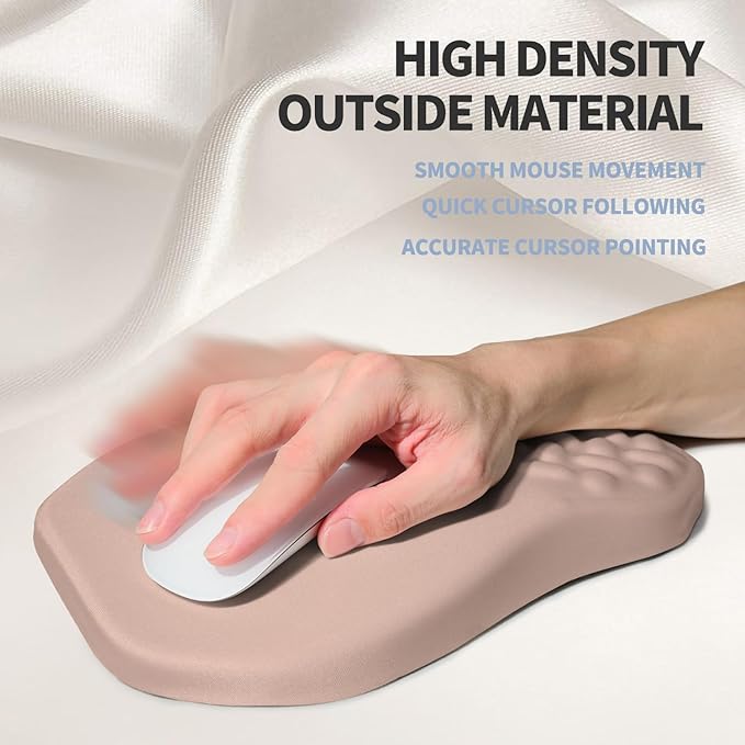 Ergonomic Raised Mouse Pad Wrist Support with Bilateral Slope Memory Foam Mousepad for Wrist Rest and Carpal Tunnel 11.8x7.9〃 Apricot Pink