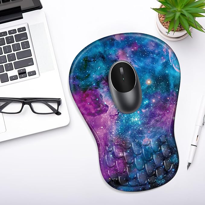 YIWEI Ergonomic Mouse Pad with Wrist Rest - Comfortable Office Mousepad with Memory Foam Wrist Support for Carpal Tunnel Relief, Mouse Pads with Non-Slip Base for Gaming and Home (Starry Sky)