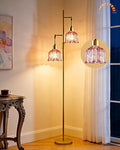 2-Light Gold Floor Lamp for Living Room, 65IN Tall Standing Lamps Dimmable with Rose Red Glass Lampshade, 3000K Warmwhite Mid Century Modern Floor Lamp for Bedroom/Office/Corner/Sofa Beside