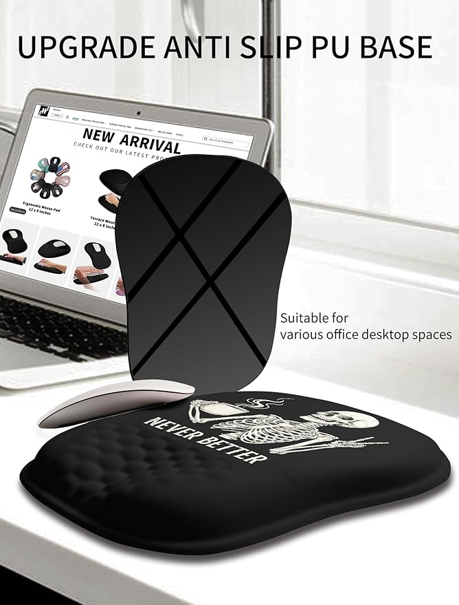 Hokafenle Ergonomic Wrist-Hugging Mouse Pad Wrist Support, U-Shaped Holding Wrist Rest Mousepad for Carpal Tunnel Pain Relief with Cushioned Memory Foam Slope Massage Bulge (10.2x8.3 in,Never Better)