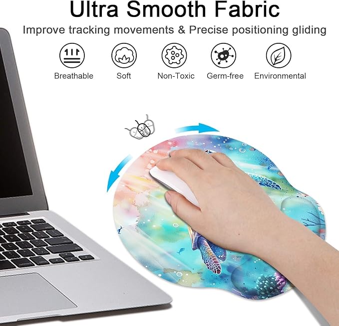 Britimes Sea Turtle Coral Reef Sea World Ergonomic Mouse Pad Set with Wrist Rest Non-Slip Rubber Base Wrist Cushion Support and Coasters Mousepad with Wrist Support for Computer Keyboard and Desk