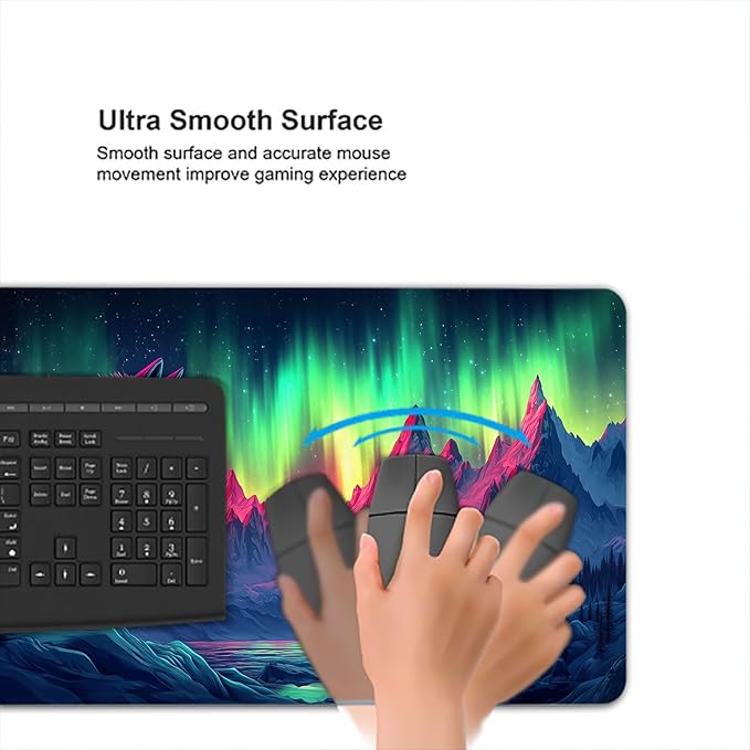 Wolf Desk Mat Colorful Aurora Borealis Mountain Fantasy XL Mouse Pad Large Mousepad Extended Laptop Keyboard Mat Gaming Desk Pad Mouse Mat 31.5"x11.8" Office Computer Keyboard Laptop Home