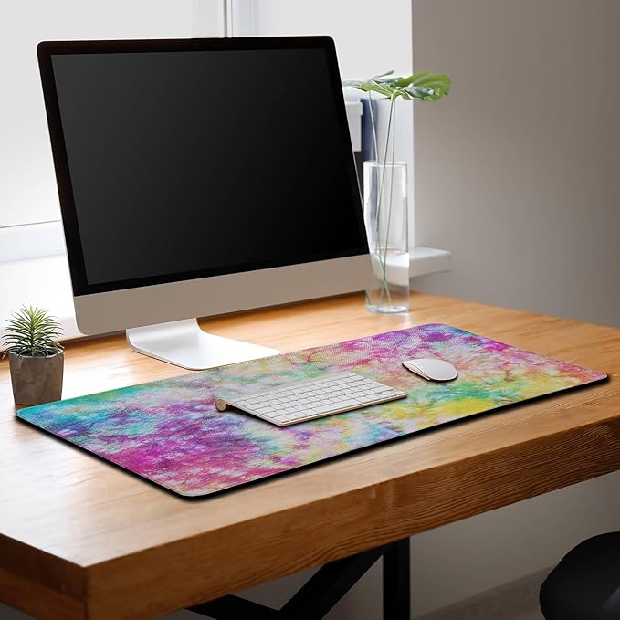 Desk Mouse Pad Rainbow Mats, XXL Mouse Pads Desk Pad for Women Keyboard Big Mousepads, Long Desk Pad Non-Slip Rubber Base, 35.4 X 15.7 inch for Work/Game/Office/Home Splash Tie Dye Pattern