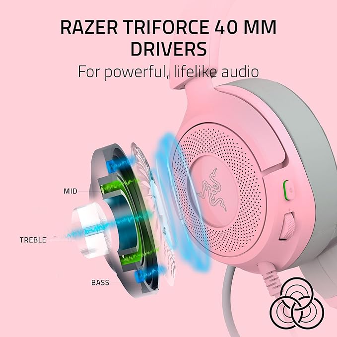 Razer Kraken Kitty V3 X Wired Gaming Headset: Kitty Ears - HyperClear Cardioid Mic - 40 mm Drivers - 7.1 Surround Sound - Comfy Ear Cushions - Cross-Platform via 3.5mm PC, PS5, Xbox, Switch 2 - Pink