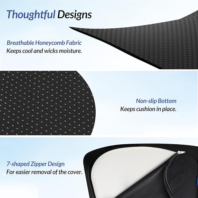 ZIKEE Pioneering Seat Cushion for Pressure Relief, Ergonomic Office Chair Cushion for Coccyx, Back & Lumbar Support, High-Density Memory Foam Car Seat Cushion with Anti-Slip Base