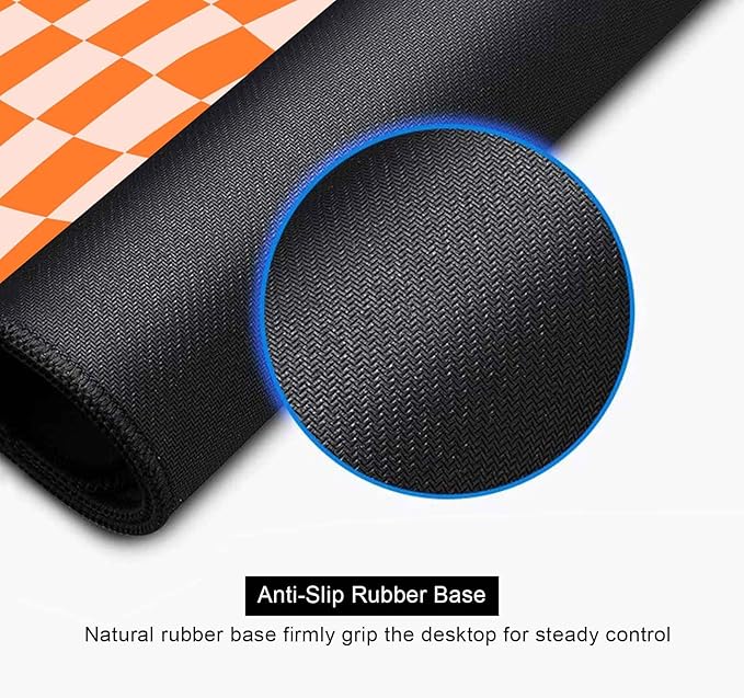 Orange Checkered Large Mouse Pad, Boho Pink Desk Mat Pad, Extended Kawaii Mousepad Stitched Edges Keyboard Mouse Mat, Desk Accessories for Women Office Gaming Decor, 35.4 x 15.7 in