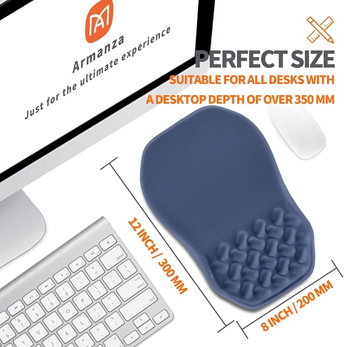 Ergonomic Slope Mouse Pad Wrist Support, Wrist Rest Mousepad for Carpal Tunnel with Massage Bulge and Slow Rebound Memory Foam (12x8 inch, Deep Blue)