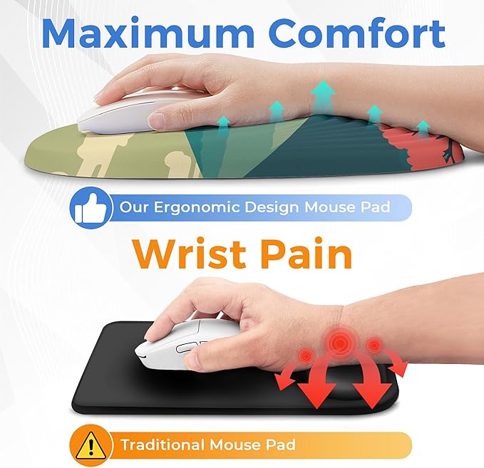 Ergonomic Mouse Pad with Wrist Support, Memory Foam Wrist Rest for Pain Relief & Carpal Tunnel, Non-Slip Base for Office, Computer, PC, Laptop (12x8x1.2inch, Fujisan)
