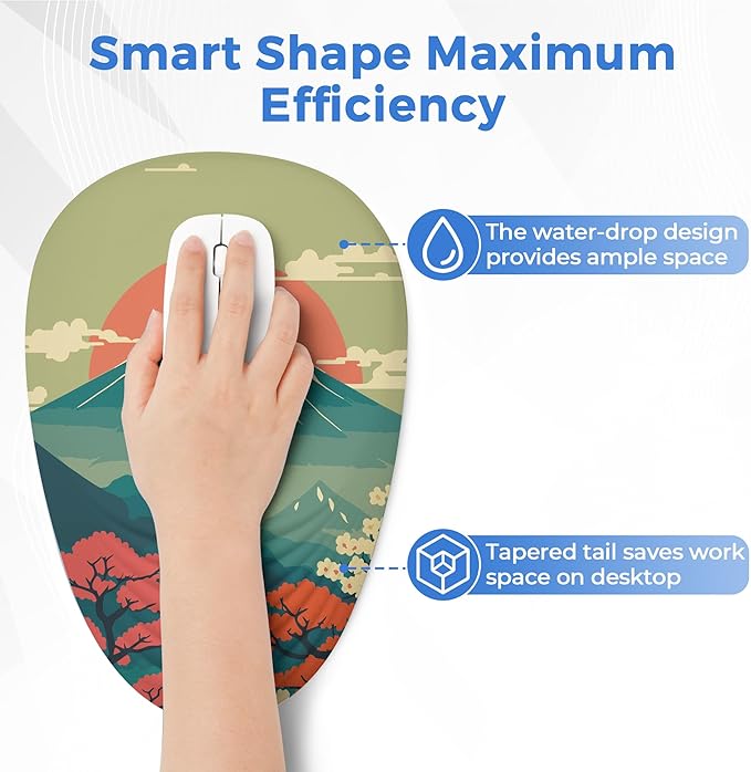 Ergonomic Mouse Pad with Wrist Support, Memory Foam Wrist Rest for Pain Relief & Carpal Tunnel, Non-Slip Base for Office, Computer, PC, Laptop (12x8x1.2inch, Fujisan)
