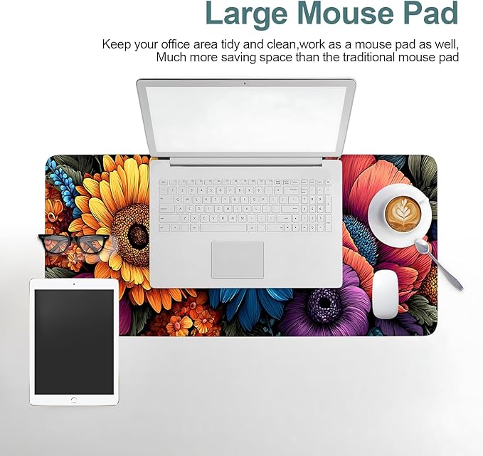 Spring Flowers Extended Gaming Mouse Pad 31.5x11.8inches Large Desk Mat Anti-Slip Rubber Base & Durable Stitched Edges for Gamers Smooth Mouse Writing Surface for Desk Office/Home