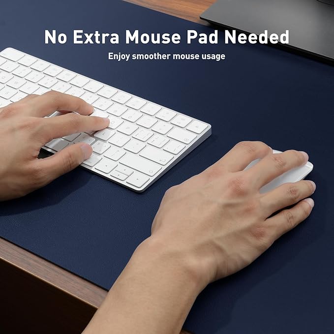 Aothia Leather Desk Pad Protector, Mouse Pad,Office Desk Mat, Non-Slip PU Leather Desk Blotter, Laptop Desk Pad, Waterproof Desk Writing Pad for Office and Home (Dark Blue,36" x 17")