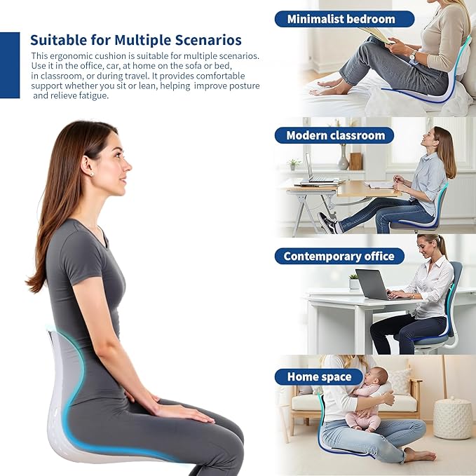 Ergonomic Back Support for Office Chair Cushion with Lumbar Pillow - Posture Corrector for Desk Chairs, Comfortable Memory Foam Seat Cushion for Lower Back & Lumbar Support (Black)