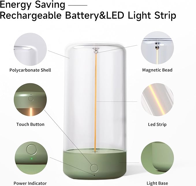 AUGE LIGHT Mini Minimalist Table Lamp Cordless Lamp Rechargeable Table Lamp Portable Nightstand Lamps Desk Lamps for Home Office Unique Ambient Light Mood Lighting for Desk Decor Beside(Olive Green)
