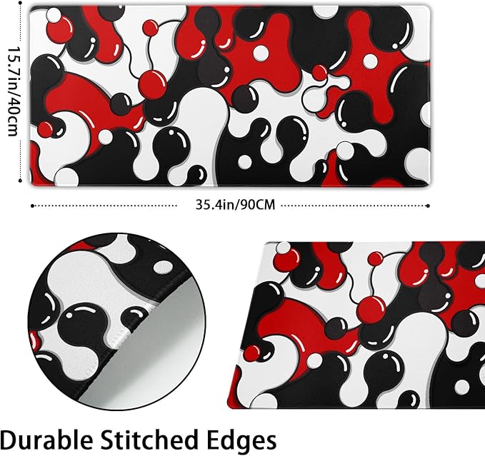 aportt Red Black White Mouse Pad Anime Cool Geometric Japanese Extended Desk Mat 90X40 CM Non-Slip Rubber Base Stitched Edge Large XXL Mousepad for Gaming Laptop Computer Desktop 35.4×15.7 Inch