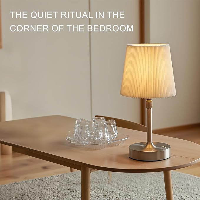 Cordless Touch Table Bedside Lamp, 12-15" Height Adjustable Dimmable Rechargeable Desk/Nightstand Lamp for Bedroom/Living Room/Kitchen/Dining/Home/Room Decor