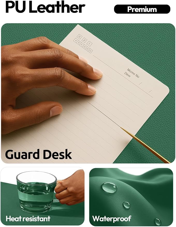YSAGi Leather Desk Pad Protector, Office Desk Mat, Large Mouse Pad, Non-Slip PU Leather Desk Blotter, Laptop Desk Pad, Waterproof Desk Writing Pad for Office and Home (Jade Green, 23.6" x 13.8")