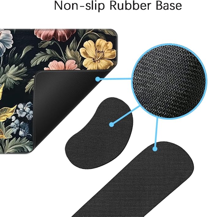 MIBITRI Keyboard Mouse Pad Set, Extended Gaming Mouse Pad+Ergonomics Keyboard Wrist Rest Support, Memory Foam, Easy Typing, 4Pcs XXL Ultra Thick Desk Mat, Elegant Flowers