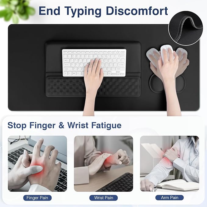 Ospelelf Keyboard Wrist Rest Stand Pad and Ergonomic Mouse Pad Set with Large Mousepad, Memory Foam Comfort, Premium Office Desk Accessories for Pain Relief, Black
