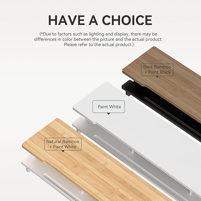 Monitor Stand Dual Monitor Stand Riser for Desk,Wood Desk Shelf Storage Organizer with Phone Tablet Holder (42.5 Inch, White & Natural Bamboo)