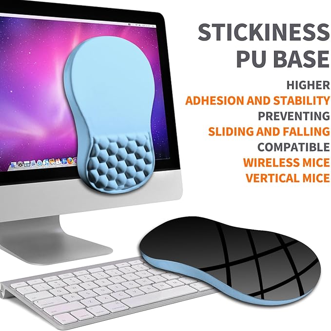 Ergonomic Joint Wrist Support Mouse Pad with Memory Foam Cushion Massage Bump, Carpal Tunnel Mousepad Slope Design for Wrist Rest, 11.8x7.9 in, LightSkyBlue