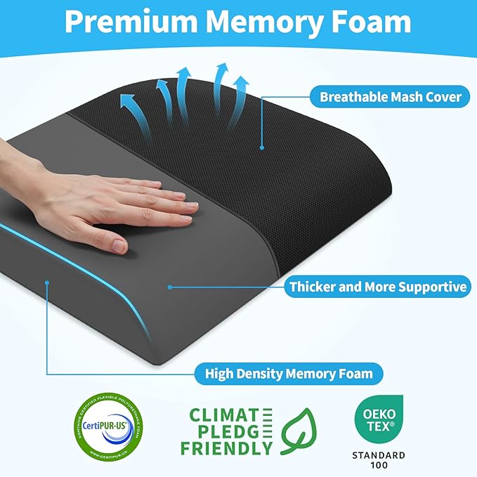 Large Seat Cushion, Memory Foam Cushion for Long Sitting Hours on Office Chair, Car Seat, Non-Slip Chair Pad for Sciatica, Coccyx, Tailbone Pain Relief & Post-Surgery Recovery (Black)