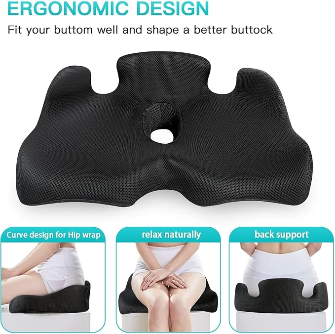 Benazcap X Large Memory Foam Seat Cushion for Office Chair, Ergonomic Coccyx & Tailbone Support, Firm Pressure Relief Pad for Long Sitting, Office Chair, Gaming Chair and Car Seat