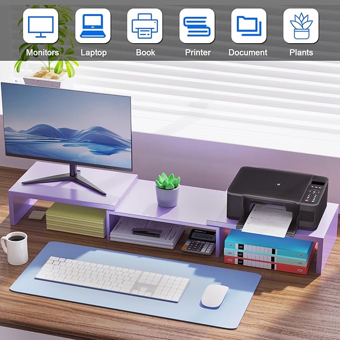 Desk Organizers and Accessories, Dual Monitor Stand Riser, Monitor Desk Shelf for Desktop Organization (Purple)