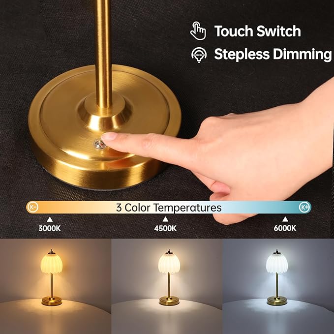 Set of 2 Tulip Table Lamp with 5000mAh Battery & Touch Control, Cordless Table Lamp with 3 Colors, Dimmable Rechargeable Table Lamps for Bedroom, Living Room, Entryways (White Tulip)