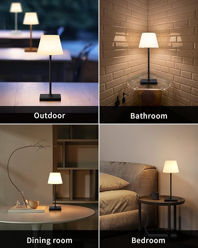 Outdoor Waterproof Cordless Table Lamp, 4000mAh Portable Rechargeable Battery Powered Dimmable LED Touch Table Light, Modern Night Light for Bathroom, Shower, Patio, Bedroom (Black 14.5")
