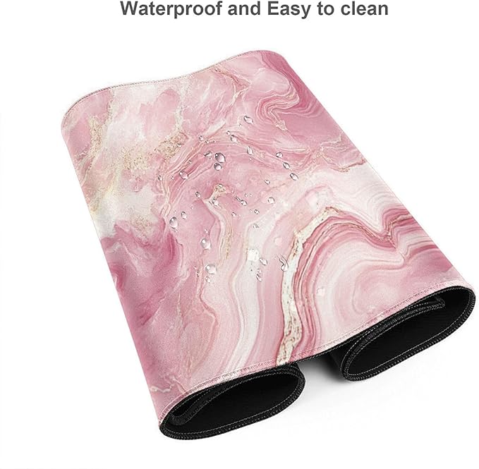 AQQA Pink Marble Desk Pad,Office Desk Mat 31.5" x 15.7"Large Gaming Mouse Pad,Textured Washable Desktop Protection Mouse Mat with Non-Slip Rubber Base,Rose Gold