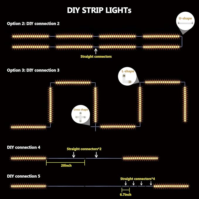 WOBANE Under Cabinet Lighting Kit,8PCS 12 inch Led Light Bars,Under Counter Lights for Kitchen,Cupboard,Desk,Bookcase,Shelf,Showcase Display,DIY Tape Light,Variety Connectors,1200lm,2700K WarmWhite