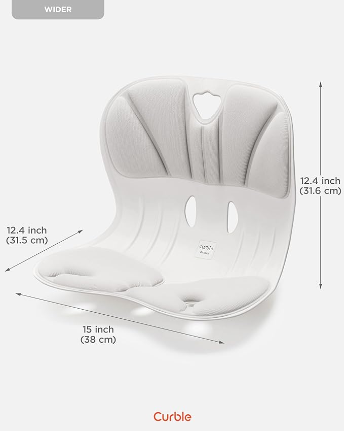 Curble Wider(Standard Wide) – Ergonomic Back Support Chair, Lumbar Support for Posture Correction & Back Pain Relief, Ideal for Office, Floor Seat & Work from Home, Patented (Grey)