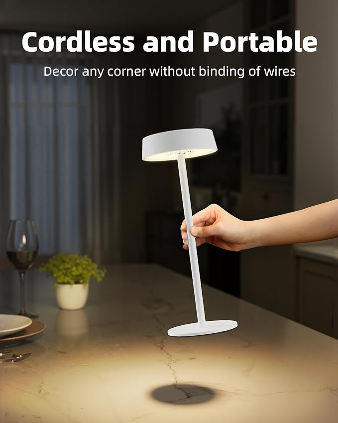 Cordless Lamp, RGB, Outdoor Waterproof, Dimmable Touch Control 3 Color Temperature, Battery Operated Portable, LED Memory Function, Rechargeable Table Lamp, Patio Dinning Restaurant Kitchen 2P White