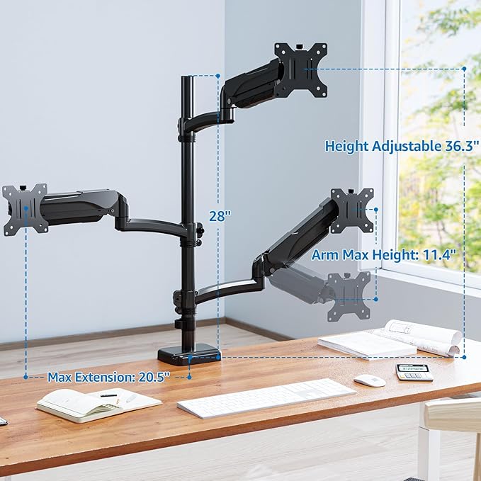 Triple Monitor Mount Fits Max 32" Computer Screen, Holds up to 17.6lbs Each Arm, 3 Monitor Desk Mount, Triple Stand with Tilt Swivel Rotation, VESA Mount 75/100mm