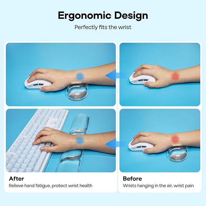 EPOMAKER CloudGel Wrist Rest for Keyboard and Mouse, 2 Pieces Silicone Wrist Support, Anti-Slip Rubber Bottom, Ergonomic Design, Suitable for Office/Computer/Laptop/Gaming (Clear)