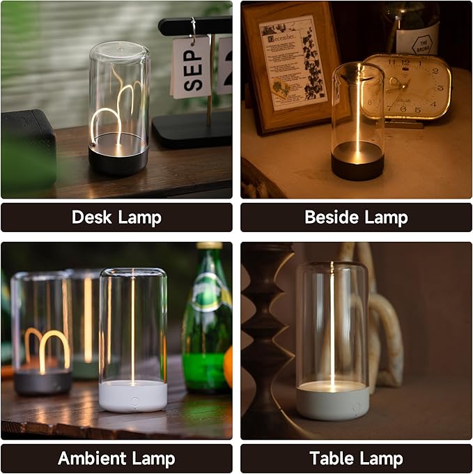 AUGE LIGHT Mini Minimalist Table Lamp Cordless Lamp Rechargeable Table Lamp Portable Nightstand Lamps Desk Lamps for Home Office Mood Lighting for Desk Decor Beside 2 Packs(Gray+White)