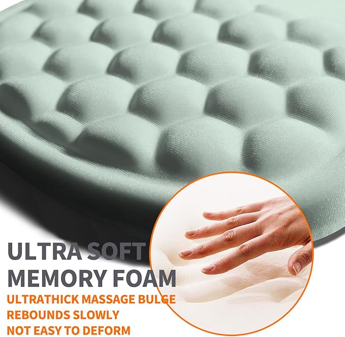 Ergonomic Joint Wrist Support Mouse Pad with Memory Foam Cushion Massage Bump, Carpal Tunnel Mousepad Slope Design for Wrist Rest, 11.8x7.9 in, LightCyan