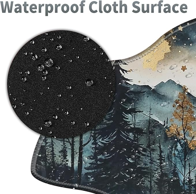 Landscape Forest Large Gaming Mouse Pad Plus a Coaster, 35.4 x 15.7 inches Desk Mat Extended XXL Mousepad with Stitched Edge Non-Slip Rubber, Desk Pad Computer Mouse Mat for Home Office