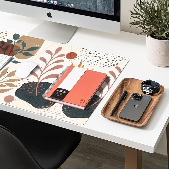 Desk Mat Large Protector Pad 27.5" ×13.8", Non-Slip PU Leather Desk Blotter, Waterproof Mouse Pad for Office Home Abstract Blossom