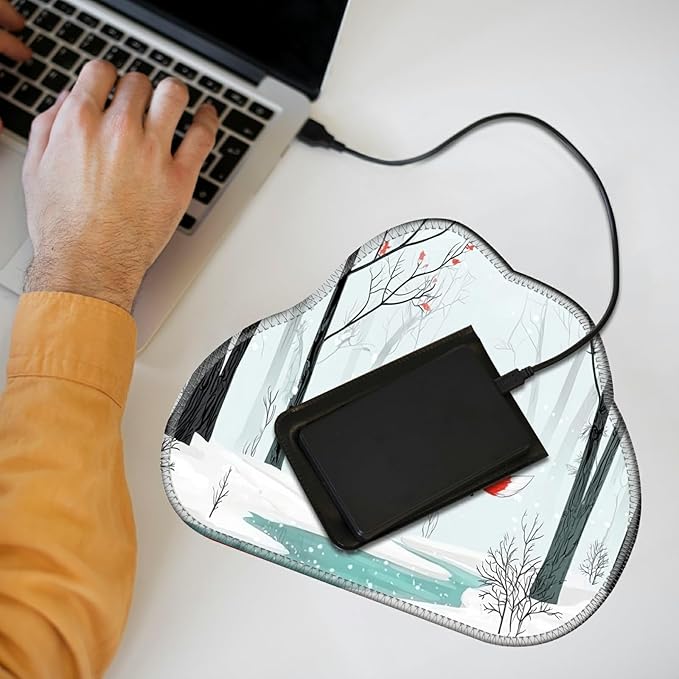 Cute Mouse Pad Plus 1 Coaster, Small Gaming Mouse Mat 11.8 x 9.45 inches, Travel Mouse Pads with Durable Stitched Edges Non-Slip Base, Winter Forest Fox Decor Mousepad for Office Home