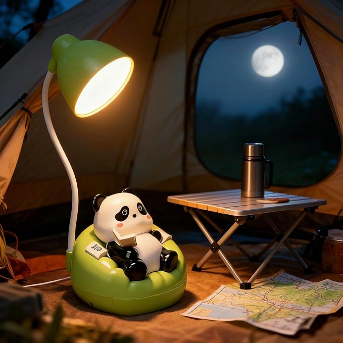 LED Desk Lamp with USB Charging Port, Gooseneck, Cute Panda Night Light for Bedroom Study Room, Boys Girls Children, Touch Control, 500 mAh, Rechargeable Lighting Decor for Boys Girls