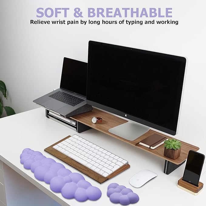 Ergonomic Keyboard Wrist Rest, Cloud Style, Purple, Memory Foam, PU Leather