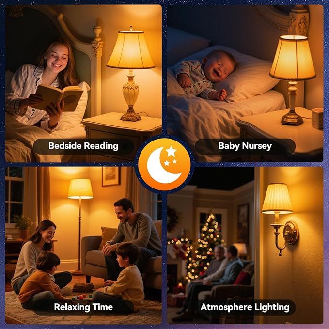 Neporal Amber Sleep Light Bulbs 1800K 3PK, 9W 60 Watt Equivalent, 99.96% Blue Blocking Soft Warm Light Bulbs A19, Amber Night Light E26 for Bedroom and Baby Nursery Light