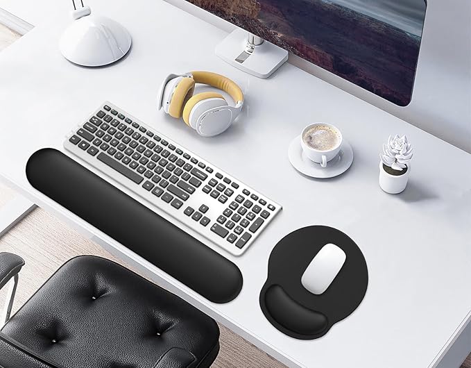 eulps Mouse Pad Wrist Support, Ergonomic Memory Foam Keyboard Wrist Pad & Gel Wrist Rest Set for Computer Keyboard for Easy Typing for Office & Home(Black Set)