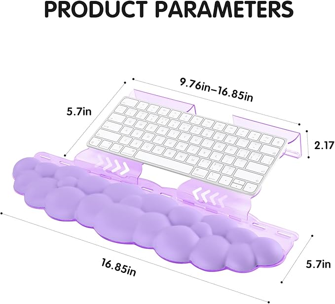 Ergonomic Keyboard Wrist Rest,Adjustable Tilt Stand Combo,Purple Acrylic Cloud Comfort Wrist Support, Customizable Width Riser for Home,Office Desk - Portable Comfortable Typing (Purple)