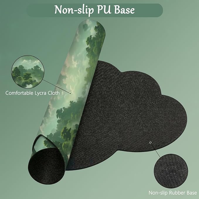 Cloud Mouse Pad Keyboard Wrist Rest for Mouse 4PCS Extended Large Desk Mat Pad Set Memory Foam Non-Slip Cute Ergonomic Gaming Mouse Wrist Support for Computer Home Office Mountain Forest Green
