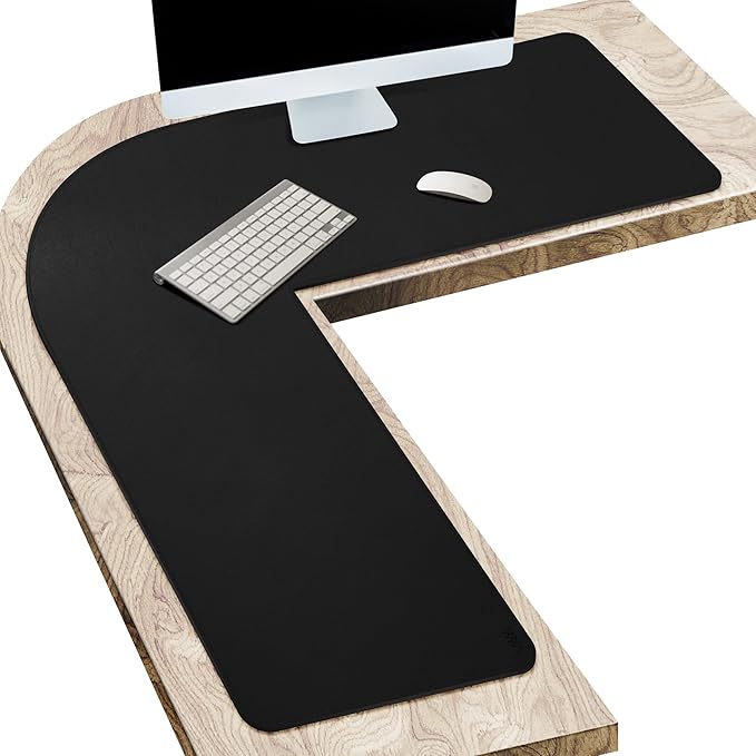 Vyaaa L Shaped Desk Pad 43 inch PU Leather Mouse Pad for Gaming,Working,Writing,Computer,Laptop,Table,Office and Home Non-Slip Corner Desk Mat- Black